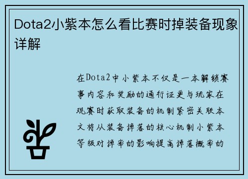 Dota2小紫本怎么看比赛时掉装备现象详解